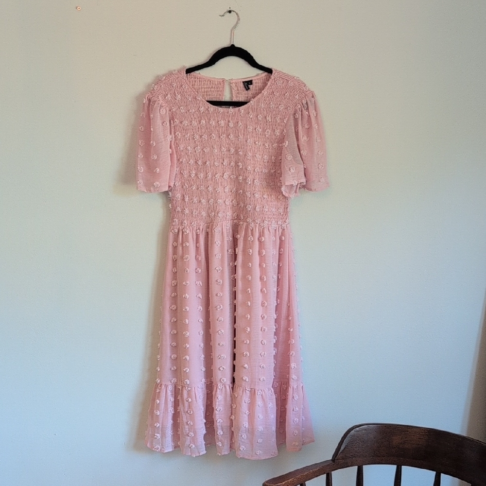 Pink Puff Sleeve Midi Sundress for Weddings